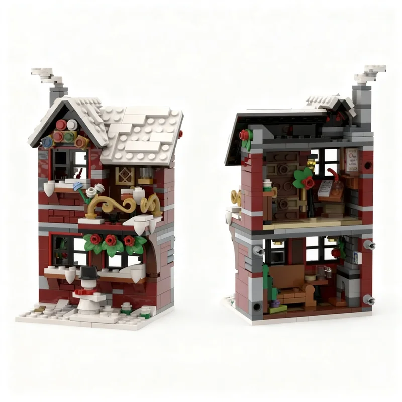 1518 деталей MOC «Сезонные рождественские сценки: Три маленьких зимних домика». Коллекция строительных блоков для самостоятельной сборки 3D. (art.: 3920dd0faf684) - 3920dd0faf684