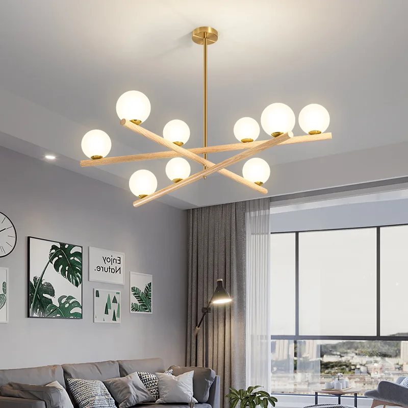 

Japanese LED Chandelier Wood Art For Nordic Apartment Foyer Dining Room Novelty Pendant Lamp Creative White Glass Luminaire