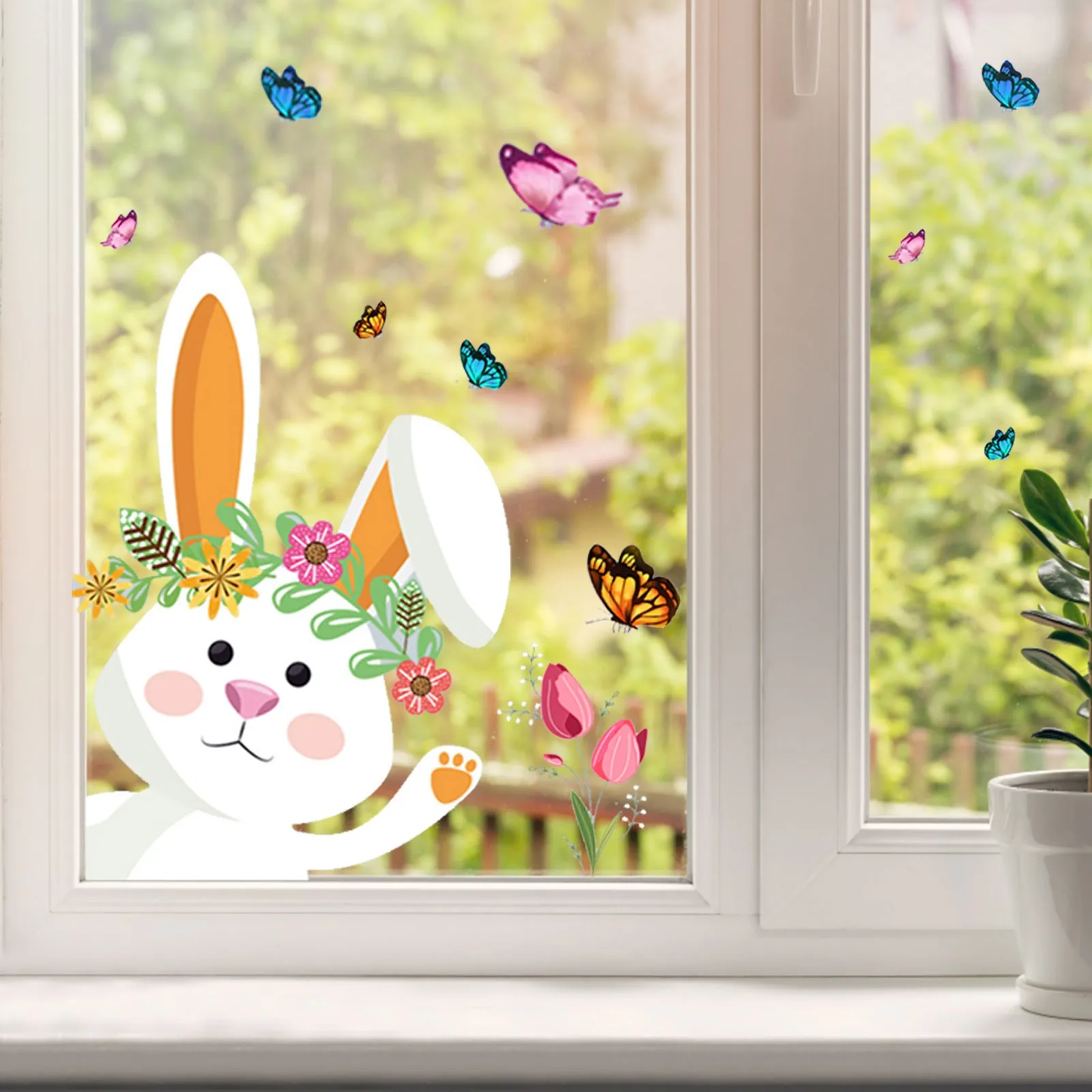 

Happy Easter Stickers Easter Eggs Bunny carrot Electrostatic Sticker Window Glass Decals Easter wall sticker Home Decoration