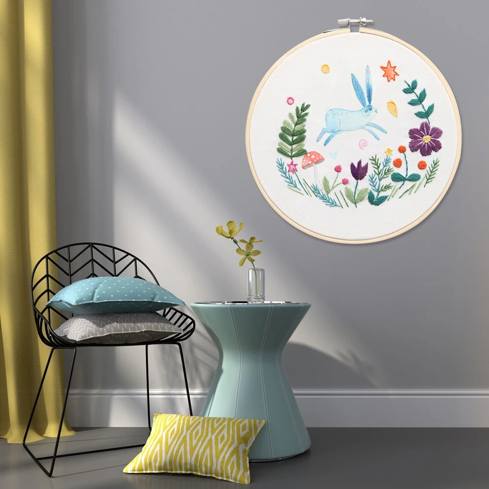 

Embroidery Sewing Kit Craft DIY Stamped Flower Animal Circle Hand-stitched Sets Embroidery Needlework DIY Framed