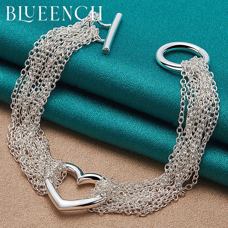 

Blueench 925 Sterling Silver Love Pendant Multilayer Chain OT Buckle Bracelet Suitable for European American Fashion High Jewelr