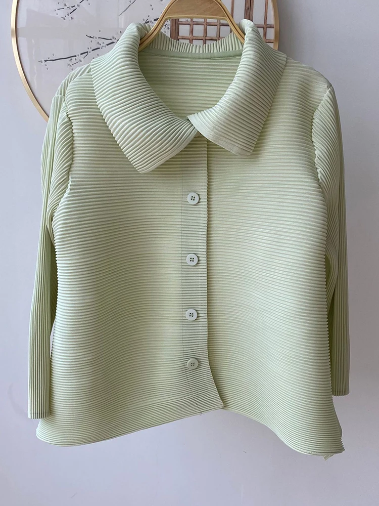 GVUW плиссированная женская рубашка с лацканами однобортная длинным рукавом