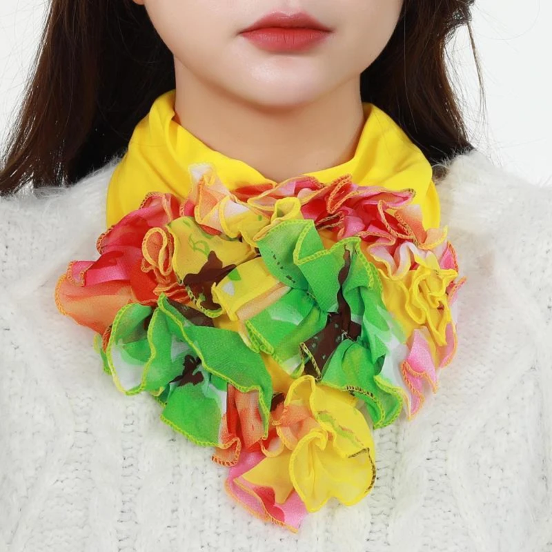 

Korean Floral Chiffon Neck Guard False Collar Hedging Scarf Summer Women Ice Silk Protect Cervical Elastic Bib Headneck 2022