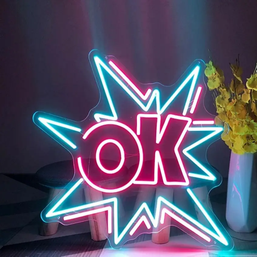 

Ineonlife Custom Ok Unique Shape Neon Sign Led Light Kawaii Room Bar Club Party Room Design Luminescent Wall Decor Festival Gift