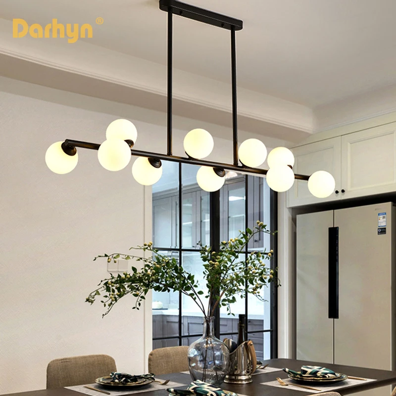 

Nordic Art Strip Glass LED Pendant Lights Modern Model Room Glass Ball LOFT Ceiling Chandelier Hanglamp Smoke Gold Hanging Lamp