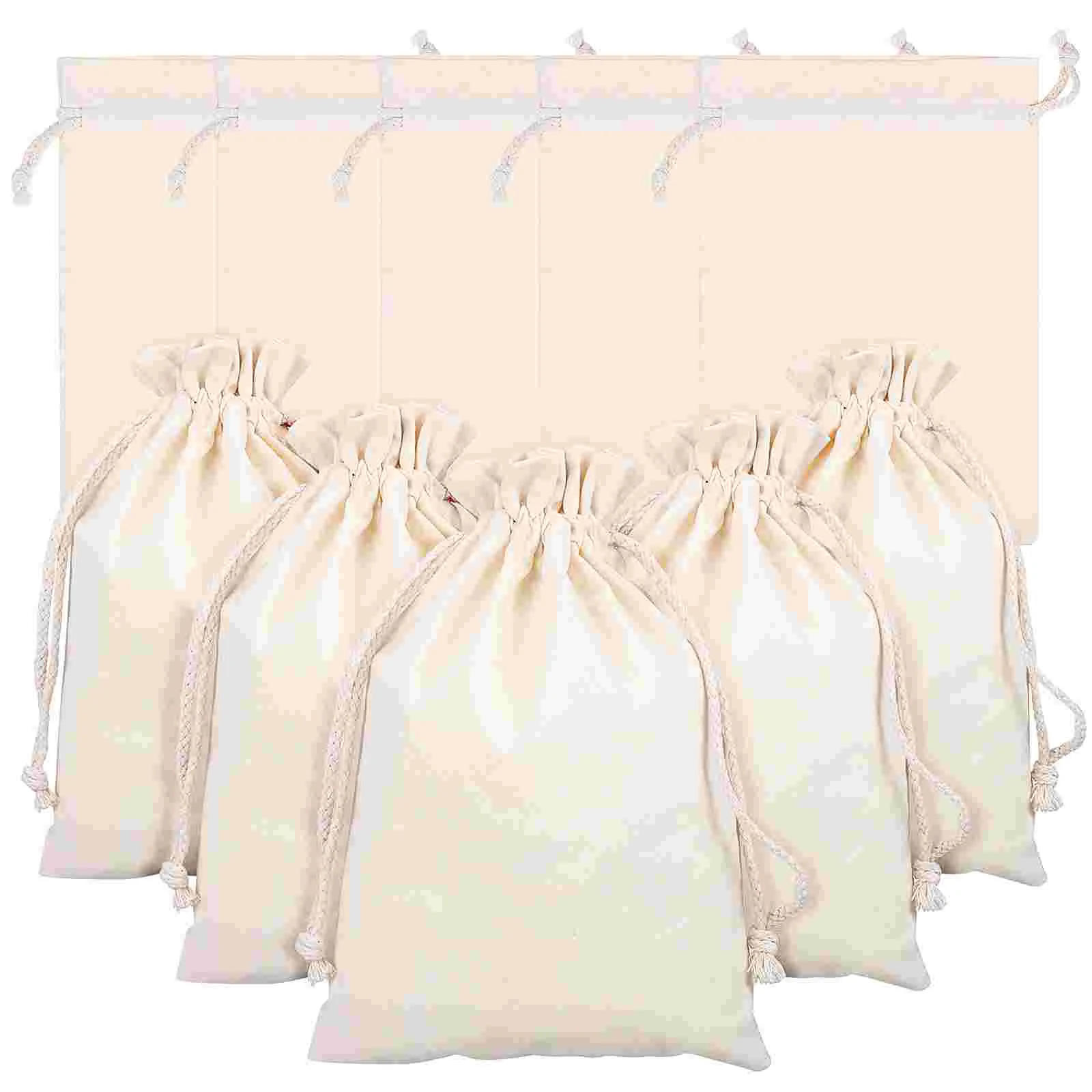 

10 Pcs Large Drawstring Pouch Fabric Jewelry Gift Bags Muslin Cotton Blank Card