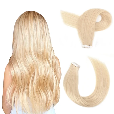 Neitsi мини лента Ins волосы для наращивания настоящий натуральный клей человеческие волосы прямые 12 "-24" блонд машина Remy бесшовные кожи утка