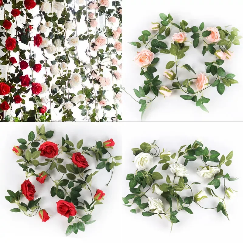 

Silk Fake Rose Vine Garland Artificial Flowers Plants for Home Garden Craft Wedding artificial rose vine hanging rose ivy