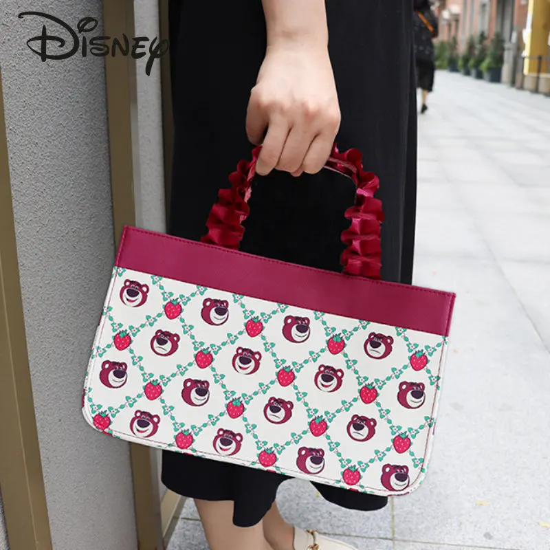 Disney Strawberry Bear New Women's Handbag Fashion High Quality Women's Shoulder Bag Cartoon Cute Personality Design Girls' Bag