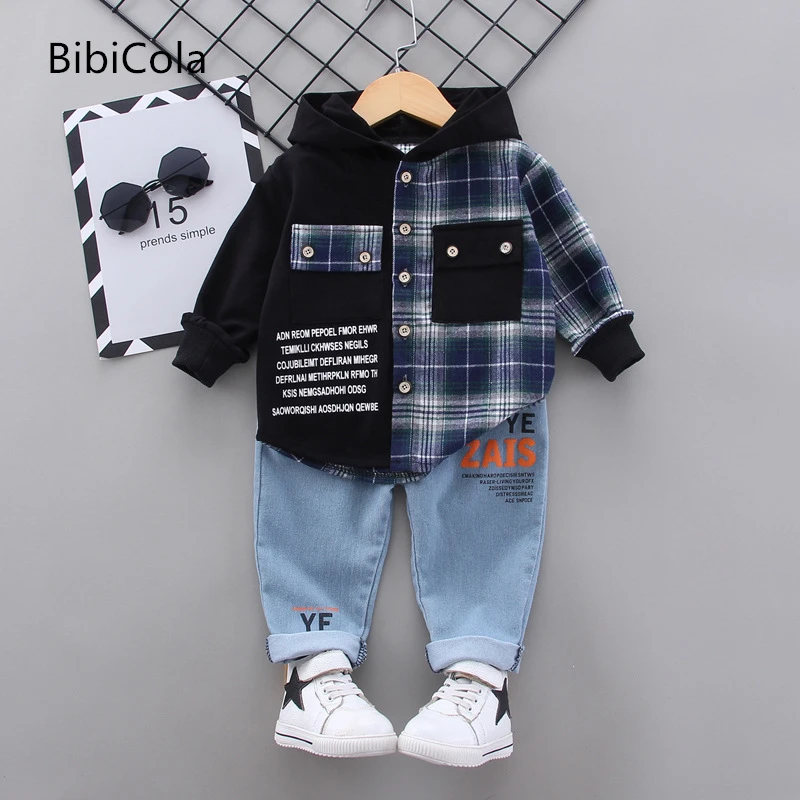 

Children's Clothes Boys' Clothing Lattice Hooded Sportswear Tops Pants 2pcs Boys' Clothing