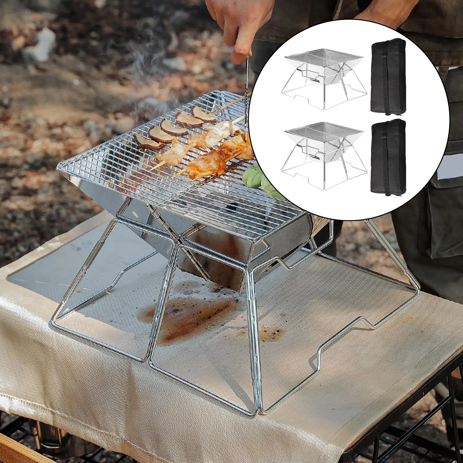 

Folding Grill Stainless Steel Equipment Kabob Compact Charcoal Stove Picnic