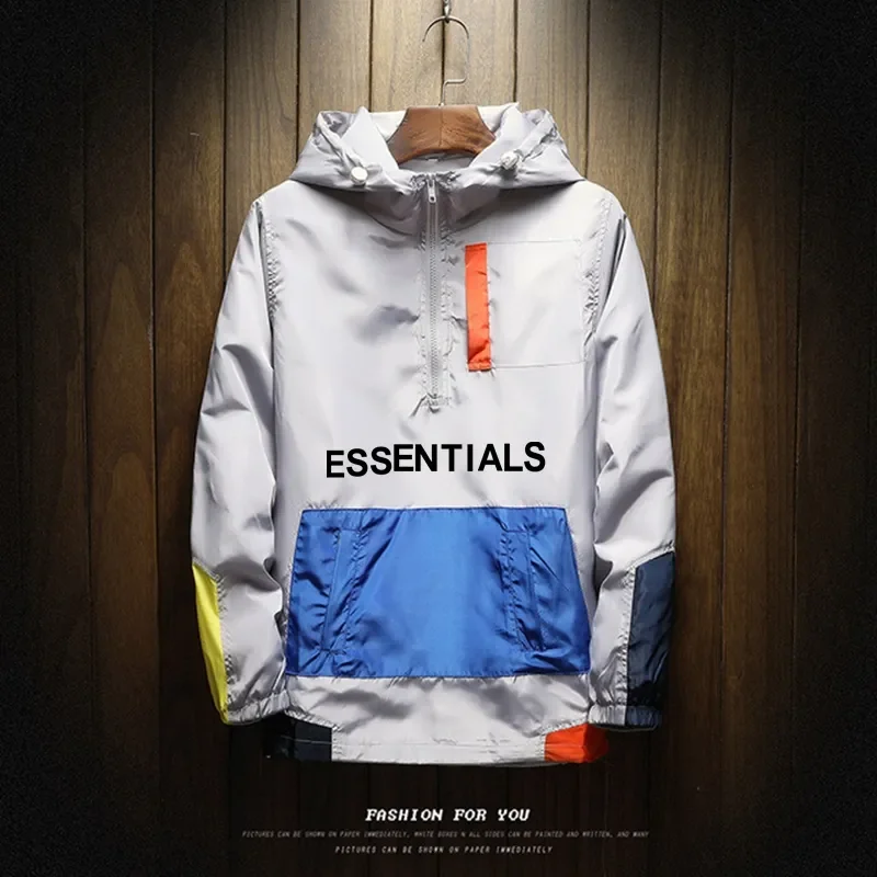

New Spring Autumn Fashion Jacket Men Kroean Loose Fit With Hood Zipper Pockets Solid Color Streetwear Ins Super Fire Jacktes Men