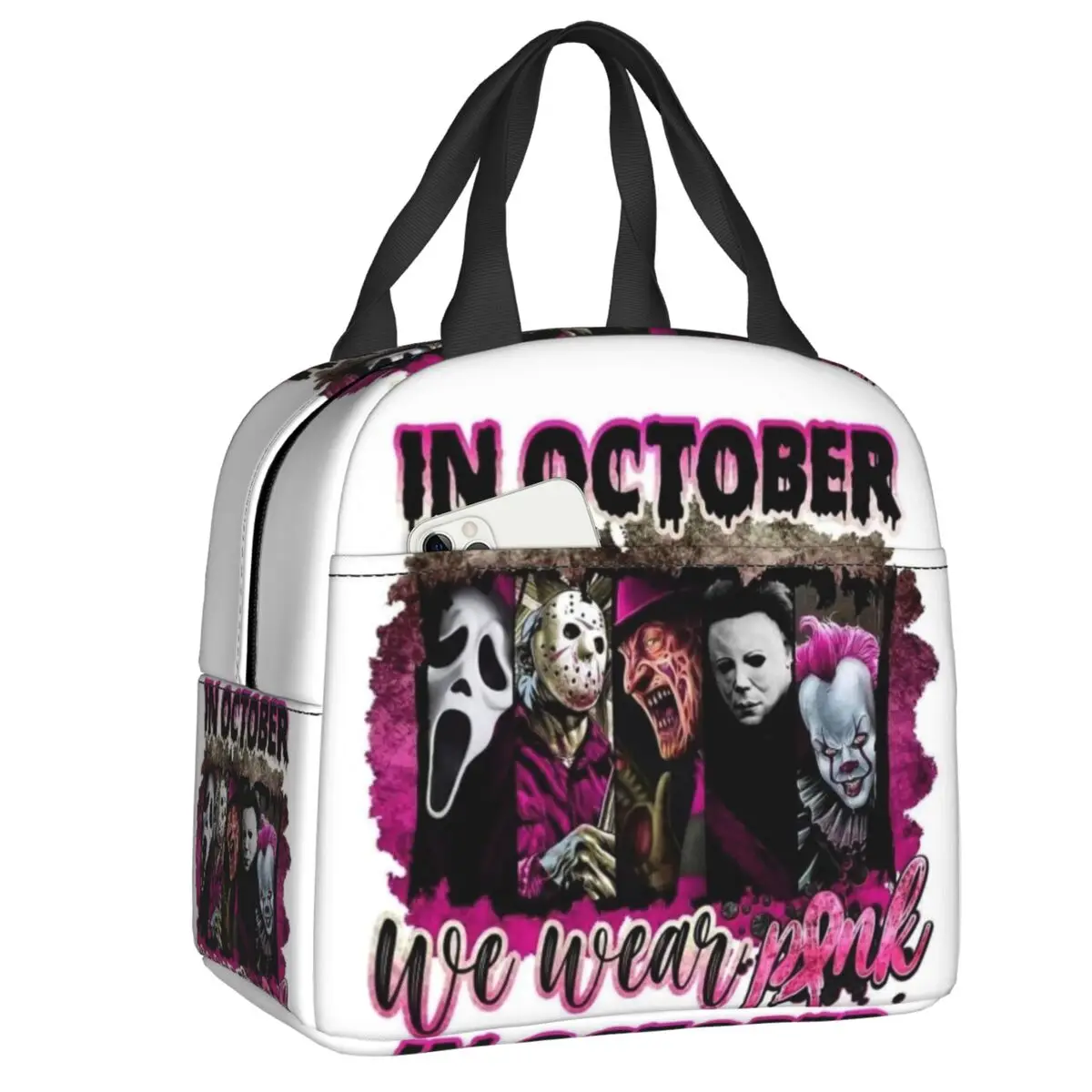 

Изолированная сумка для ланча с мотивом Хэллоуина из фильма ужасов для школы, офиса, Портативная сумка для ланча с термальным криком, клоуном, женская, Детская сумка для еды