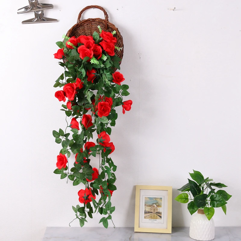 

Zerolife 90cm Heads Artificial Flowers Rose Ivy Vine Wedding Decorations Home Outdoor Hanging Flower Basket Party Decorations