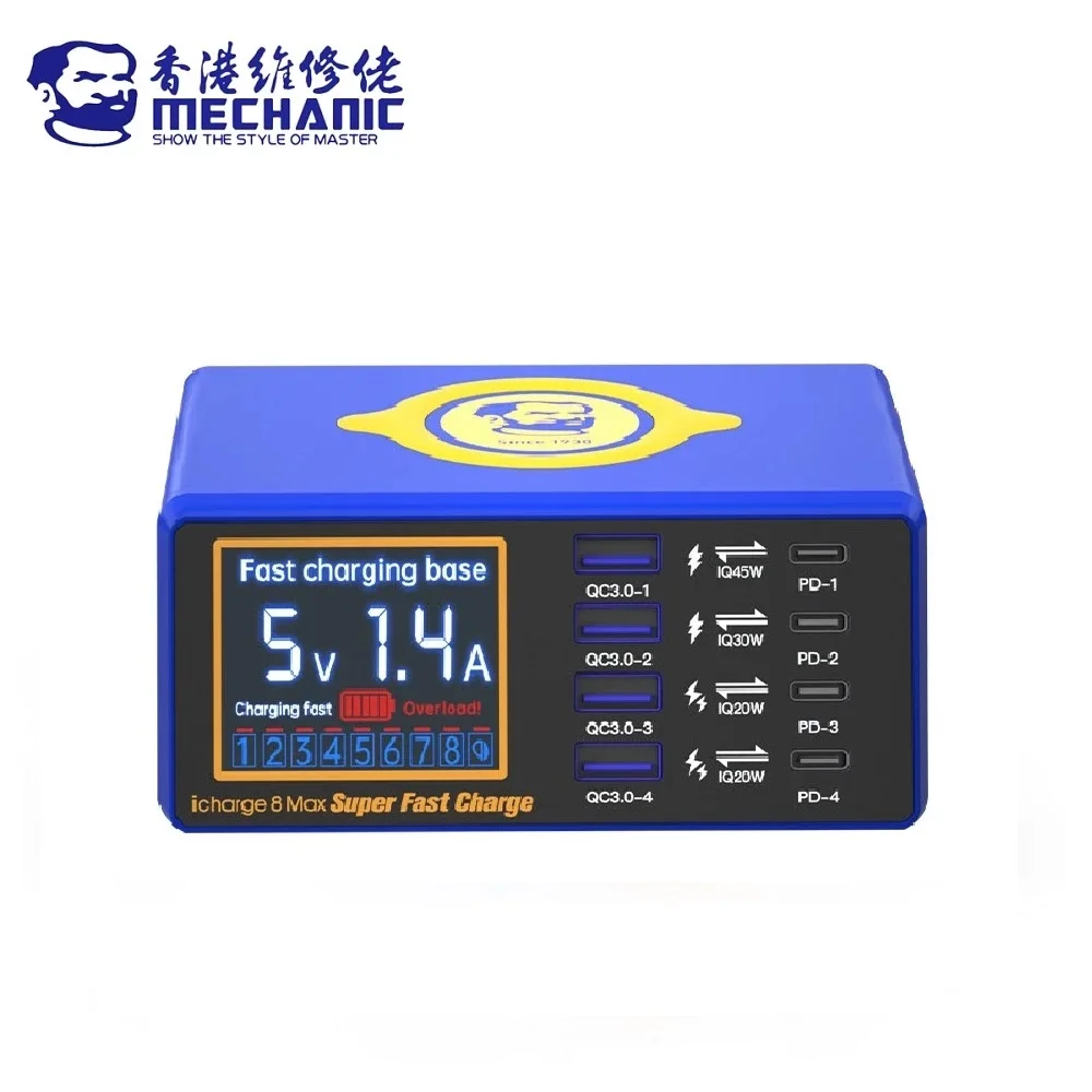 

MECHANIC ICharge 8 Max 110W 8 Ports PD45W Wired Charger 15W Wireless Fast Charge LCD Digital Display QC3.0 Mobile Phone Charging