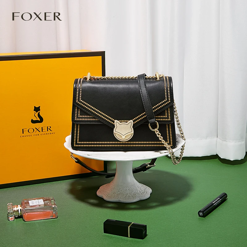 

FOXER Fashion Chain Flap Crossbody Bag For Lady Split Leather Mini Underarm Bag Brand Women Shoulder Bag Elegant Commute Handbag