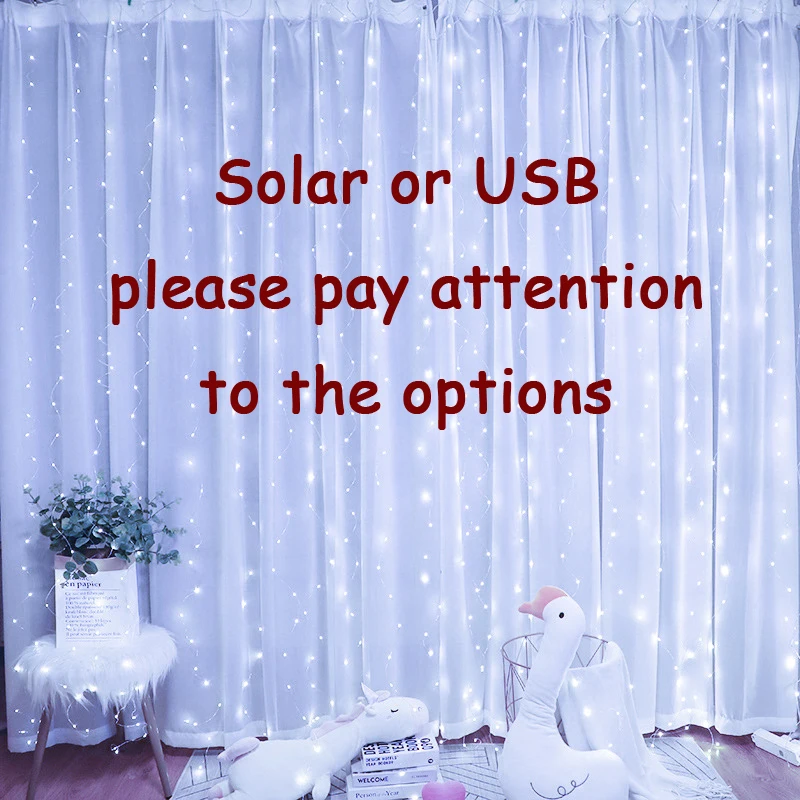 Christmas Decorations 2023 Solar/USB LED Curtain Light Outdoor/Indoor Garland 8 Modes With Remote For Home/Wedding New Year 2024 images - 6