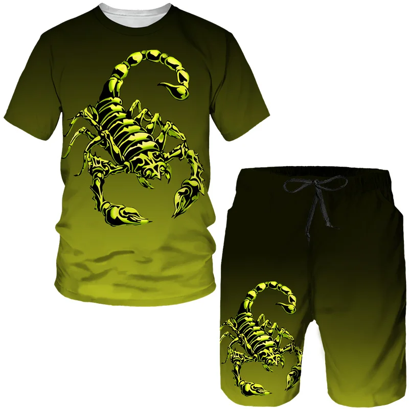 Scorpion Pattern Printing Summer Men's T Shirt Loose O-neck Short SleeveTops Casual Comfortable Shorts 2 Piece Outfit Clothing