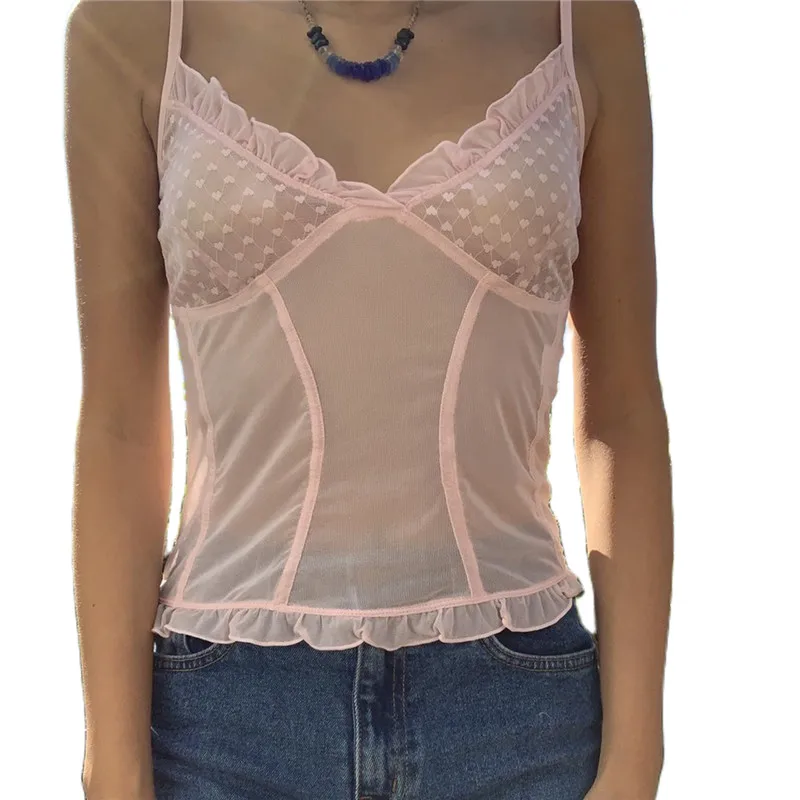 

Женская Винтажная Майка с оборками, V-образным вырезом, без рукавов