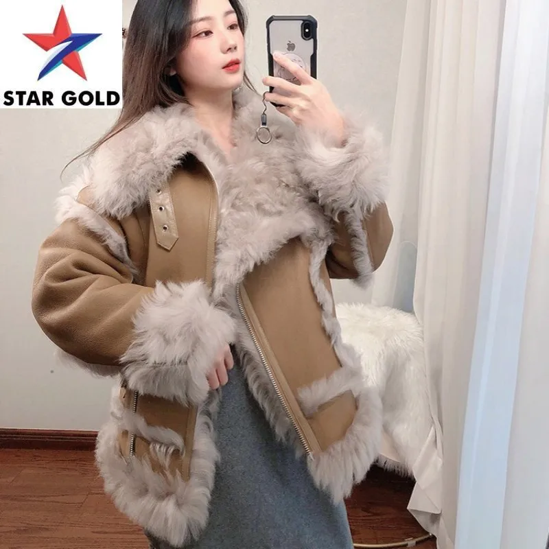 

Thick Luxury Winter Warm Real Fur Coats Wool Lining Jacket Natural Shearling Motor Biker Overcoat Female Genuine Leather Jackets