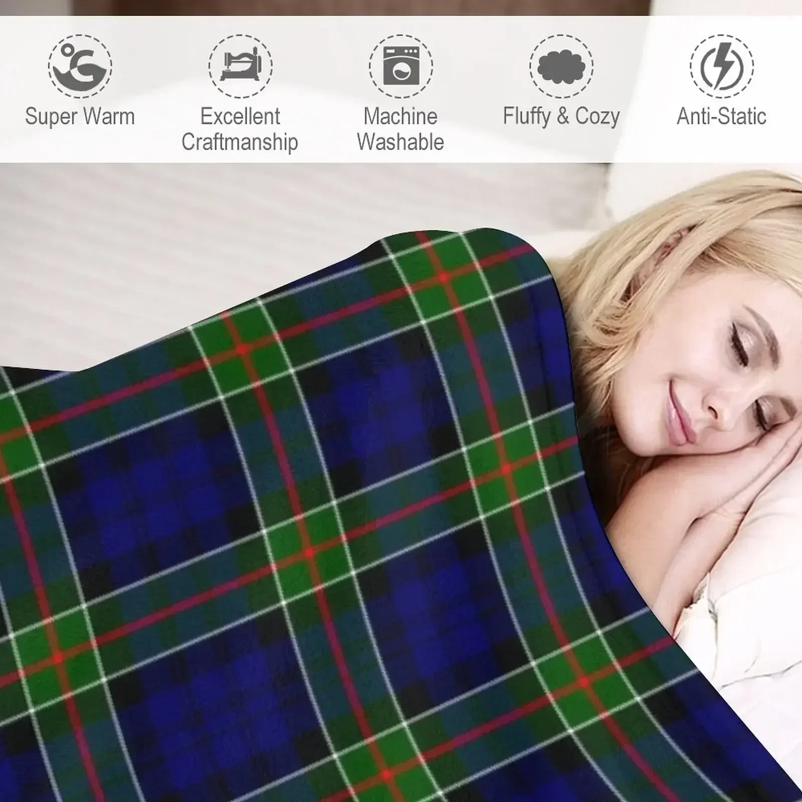 Одеяло в клетку Clan Colquhoun тартан теплые самые мягкие утяжеленные одеяла