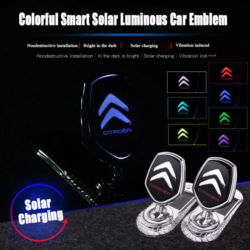 

Car Styling Front Cover LED Solar Energy Hood Badge Accessories for Citroen Elysee Berlingo Xsara C3 XR C4 Picasso Sega Aircross