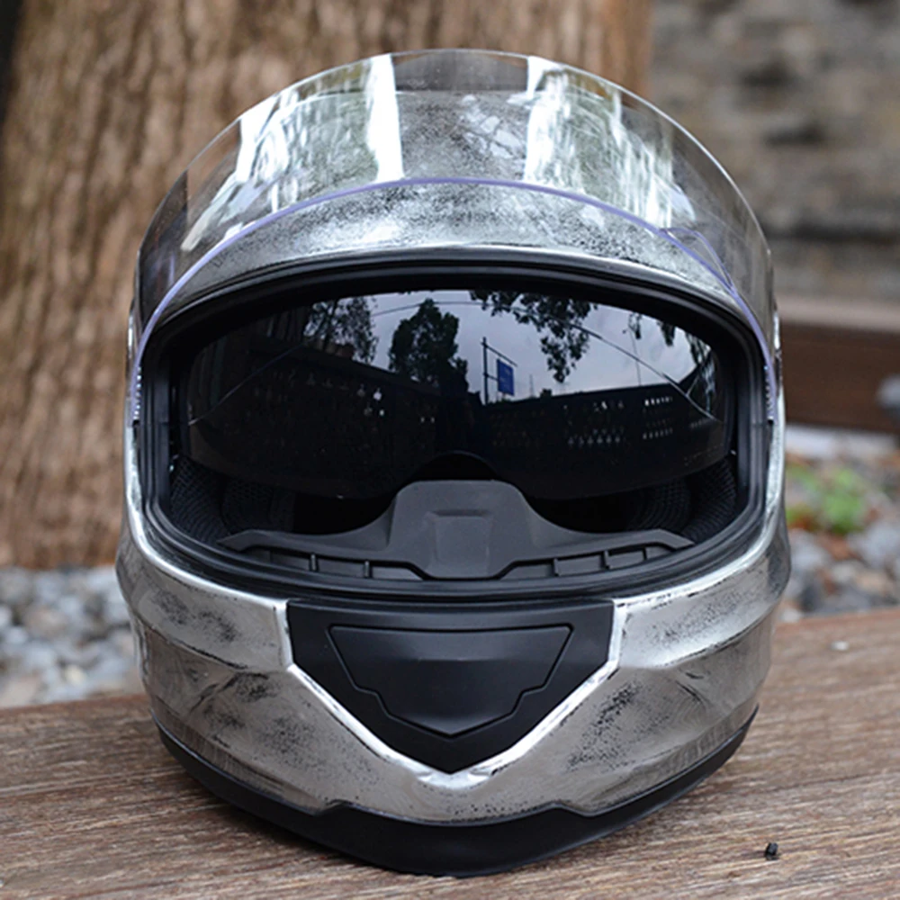 Серебристо-Серый Противоударный Полнолицевой гоночный шлем износостойкое