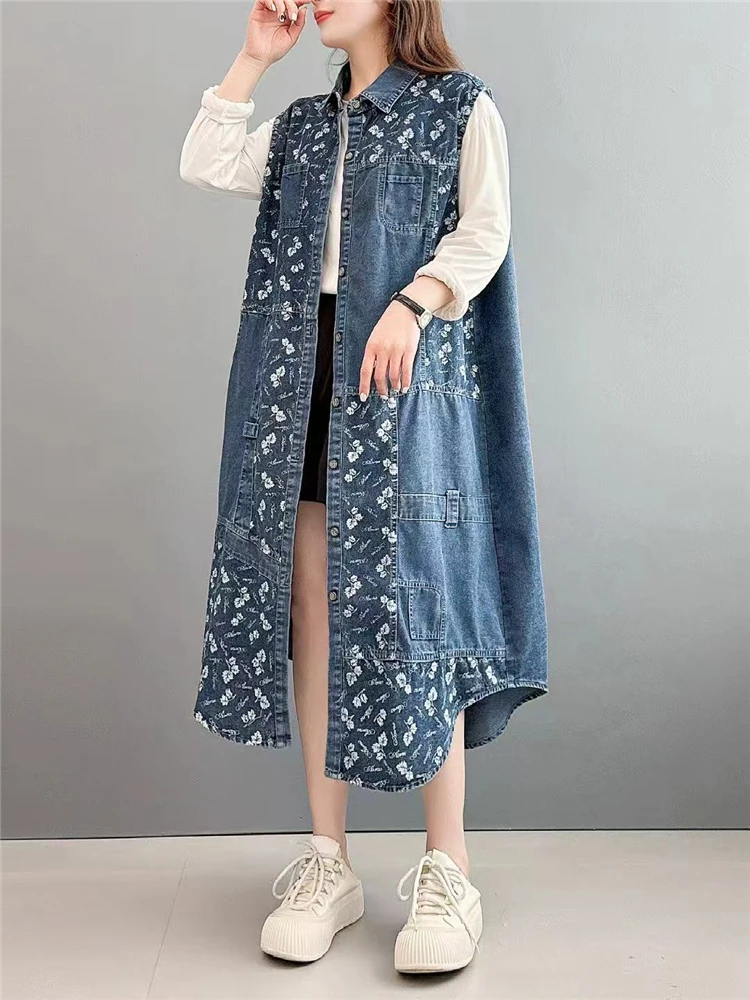 Max LuLu винтажный элегантный весенний женский джинсовый жилет с цветочным принтом