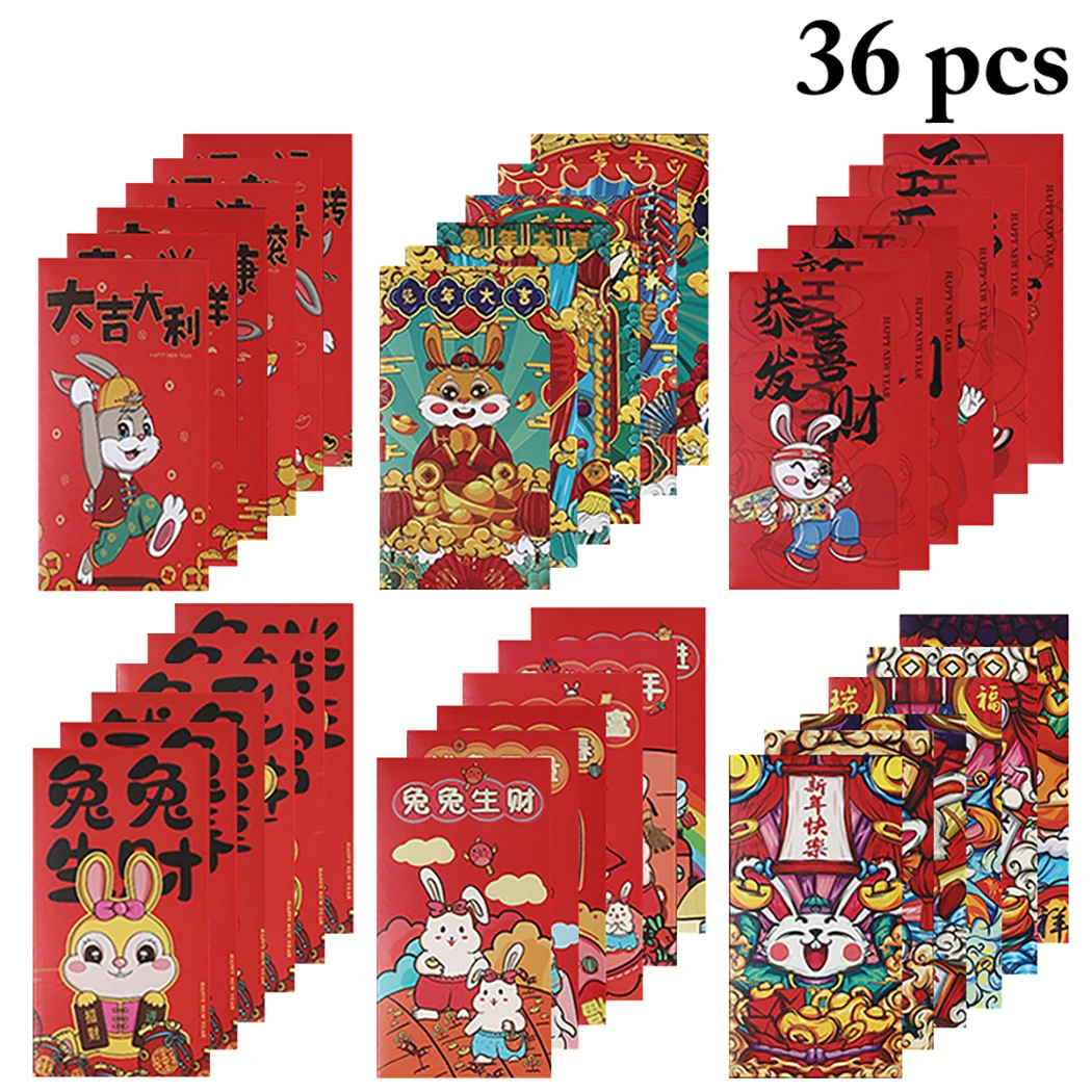 

2023 36 шт. китайский красный Карманный мультяшный толстый кролик Hong Bao счастливая Детская сумка для упаковки денег праздничный красный Карман...