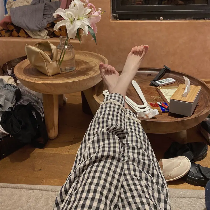 Korean Pajama for Women Summer Milk Silk Sleepwear Sets Teen Girls Sweet Plaid Lapel Pyjama Kawaii Ruffle Pijama Home Suit