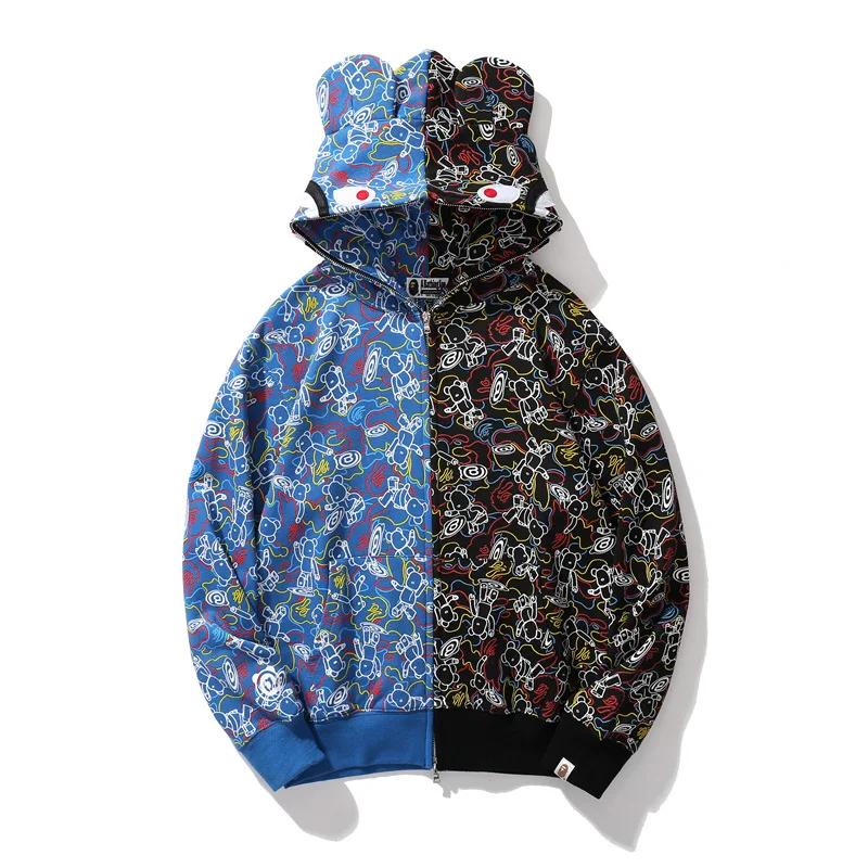 

Free Shipping Hoodies Winter Spring Printed Couples Wear Hoody Casual Cardigan Hooded Apes Shark Coat Streetwear Men Jacket