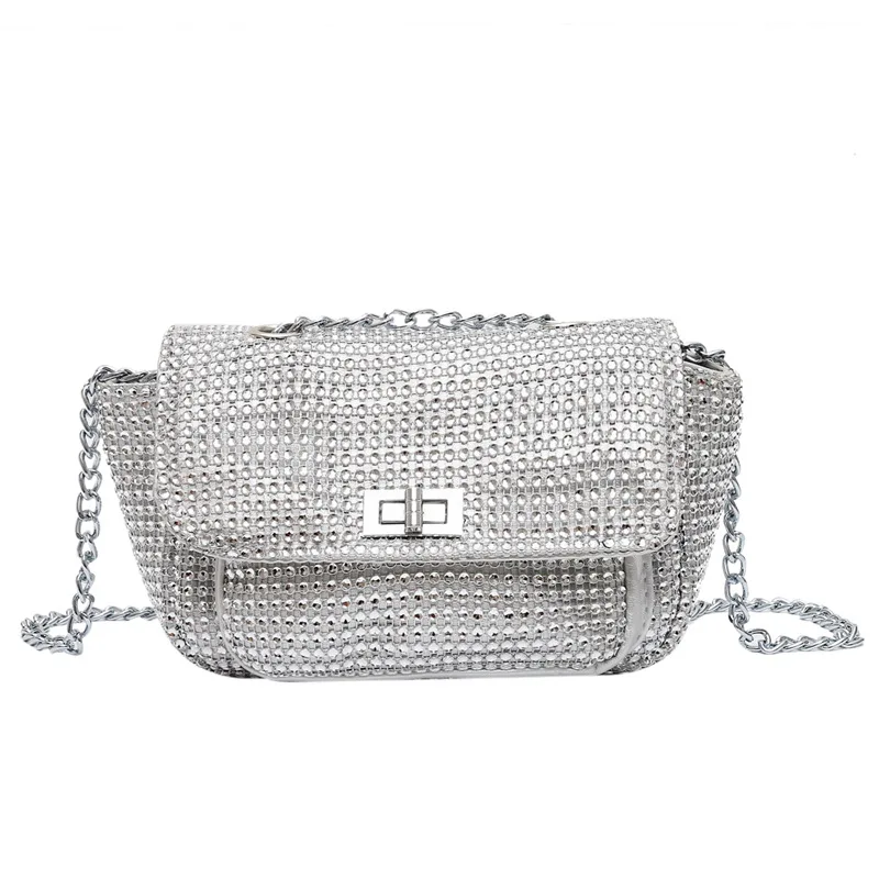 

Small bag foreign style women's bag new fashion bright diamond messenger bag Single Shoulder Messenger versatile ins chain bag