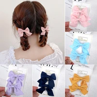 2pcsset hair bow clips for girls baby kawii barrettes cute haar accessoires kids colored ribbon hairpins children hairgrip