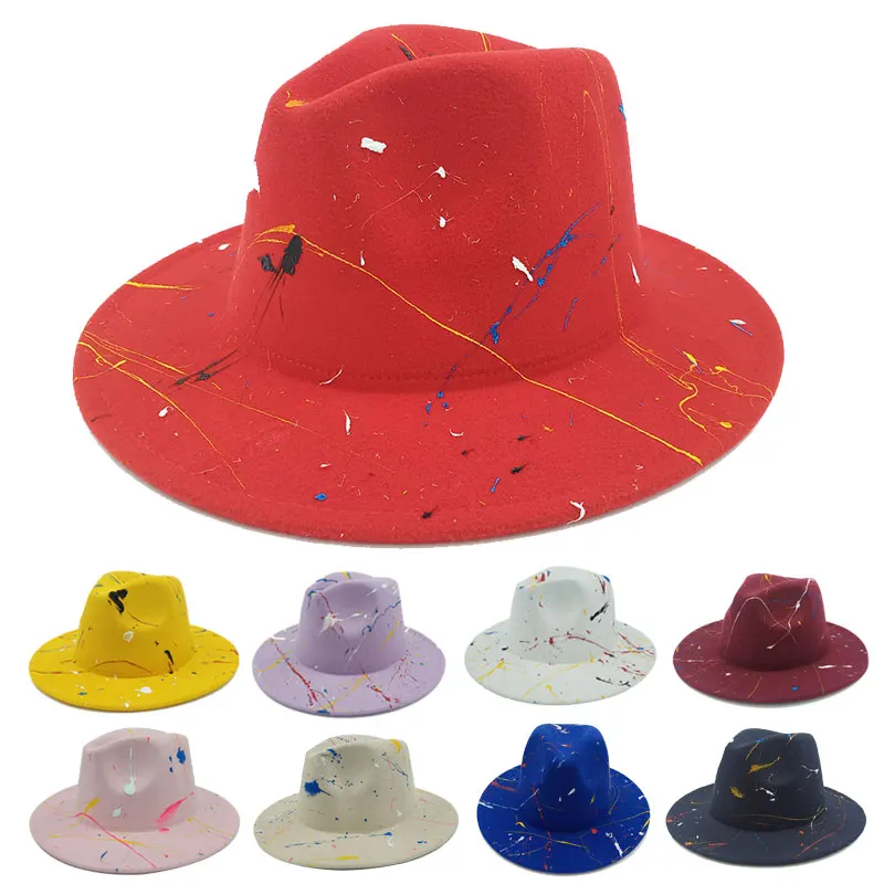 

Colorful Tie-dye Fedoras Hat For Women Men Hat High Qualit Fedoras Jazz Cap Paint Hat Cowboy Hat Church Panama Hat Wholesale