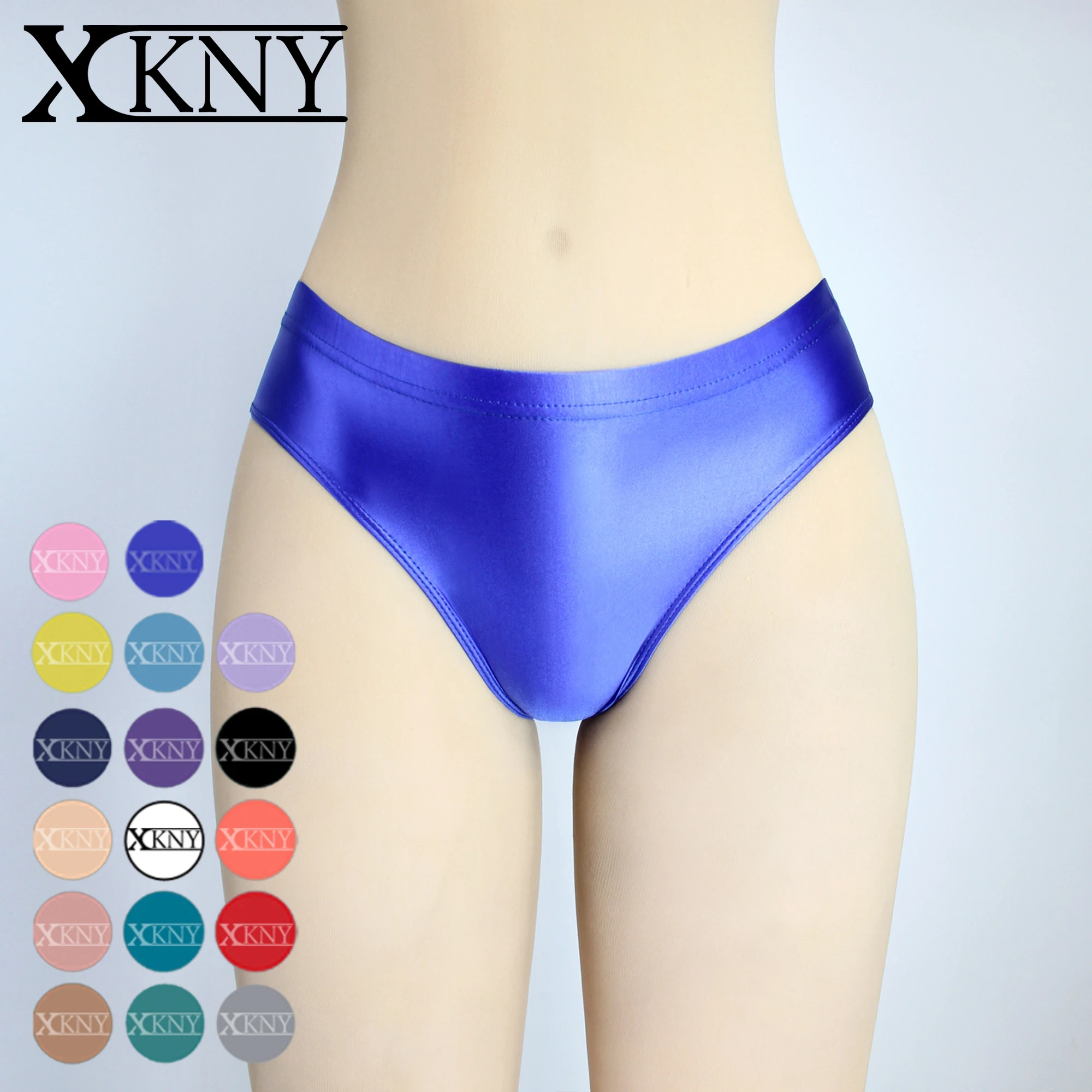 

XCKNY Sexy gloss Briefs Bikini Bottoms with Buttocks Silky Solid Bikini low-waisted Tights Underpants Oily swimming trunks
