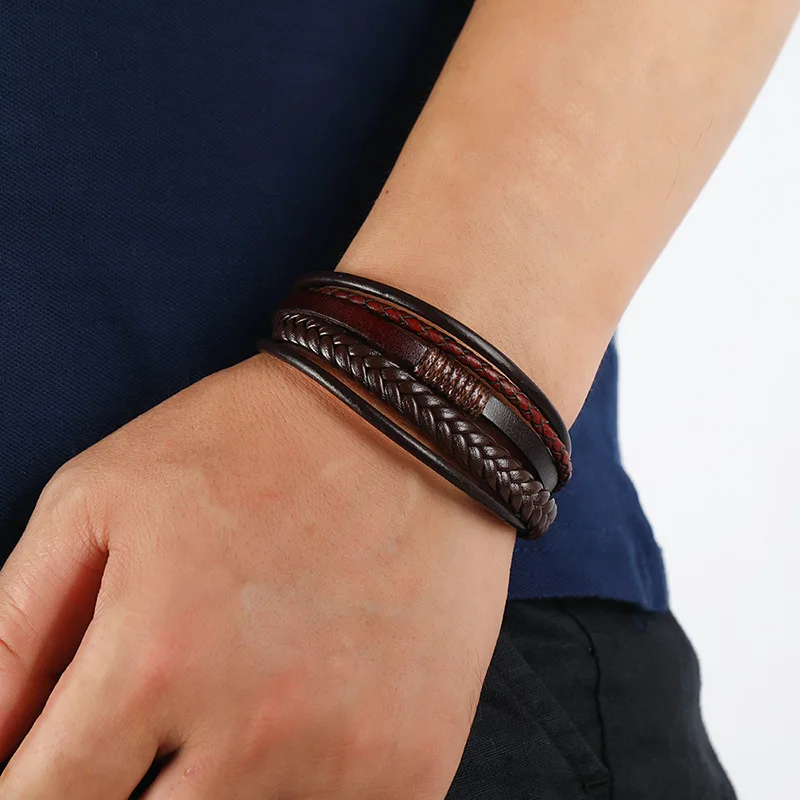 

Handwoven Multi-layer Leather Bracelet Fashion Metal Buckle Men's Jewelry