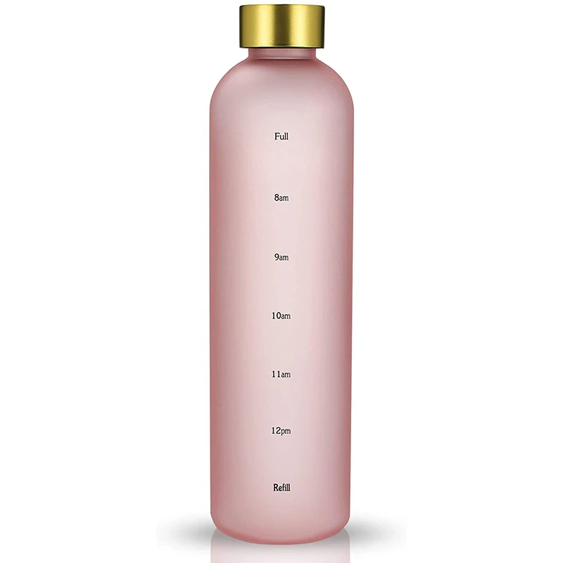 

1000ML Plastic Water Bottle With Time Marker Space Cup Large-Capacity Transparent Frosted Water Cup Copper Lid