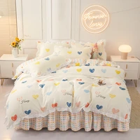 34pcs lace cartoon bedding set duvet cover bed skirt soft ruffles love princess bed cover linens quilt cover king queen size