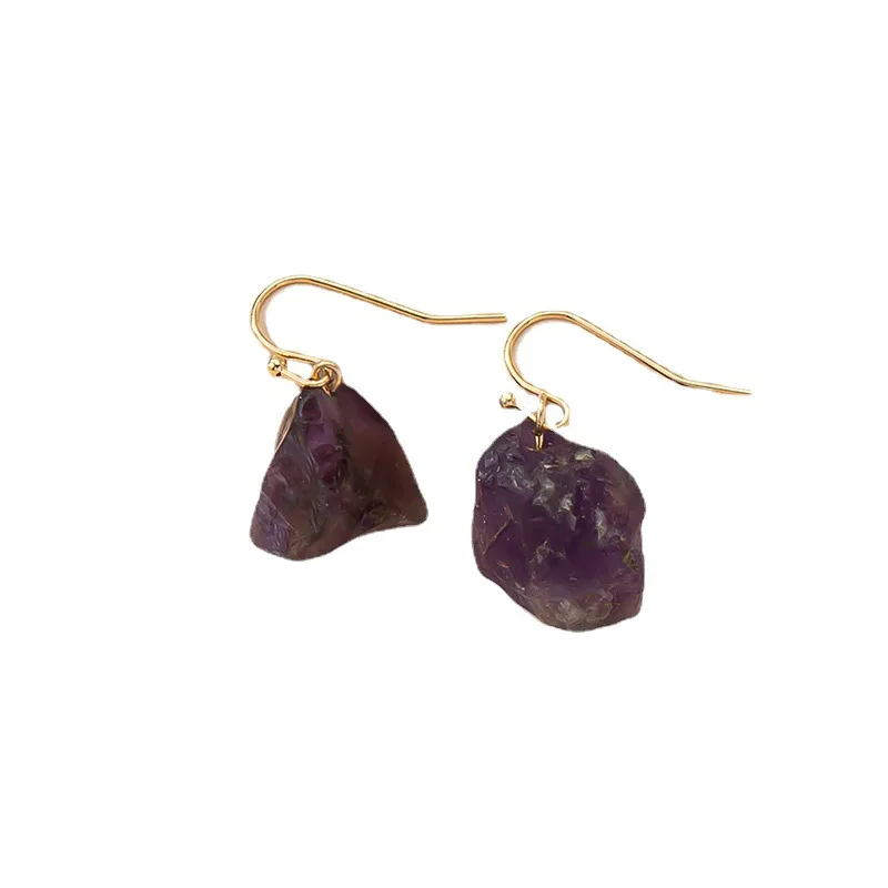 Серьги-подвески из фиолетового необработанного камня для женщин, подарок, оптовая продажа, ювелирные изделия