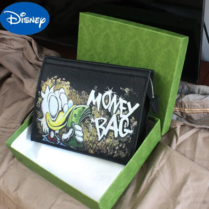Disney Money Bag Donald Duck Handbag Clutch Bag Men and Women Soft Leather Real Personality Clip Bag 2023 New