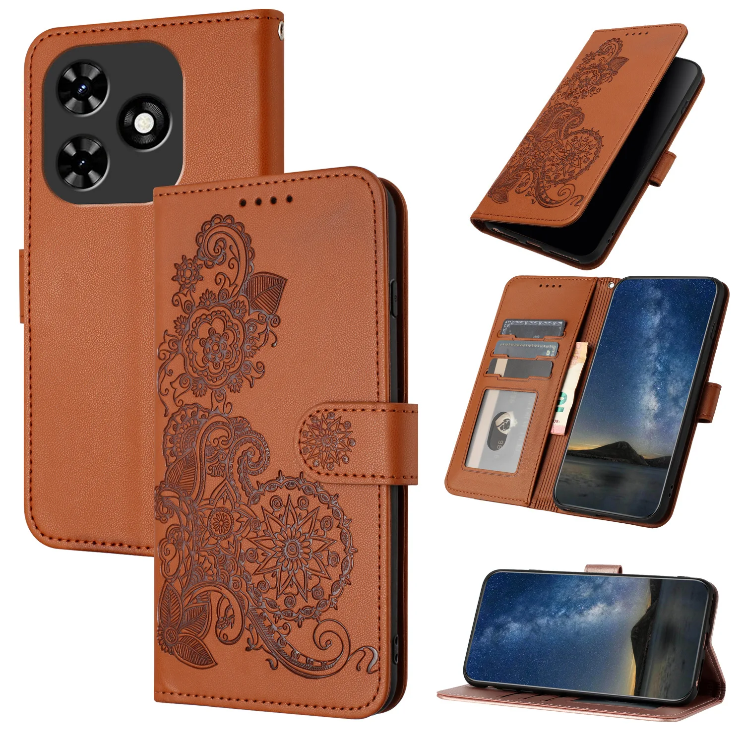Фото Кожаный флип-чехол Sunflower для Nubia V80 Design Max V70 Vita V60, умный чехол-кошелек с ремешком на запястье, 3 слота для карт, Coque №3