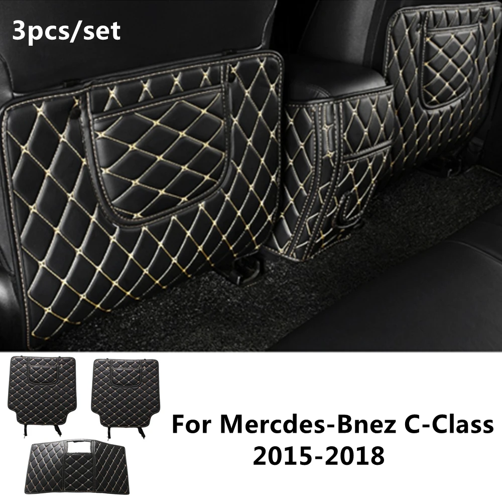 

SJ PU leather Car Rear Seat Anti-Kick Pad Back Seats Cover Armrest Anti-dirty Protection Mat For Mercedes-Bnez C-Class 2015-2018