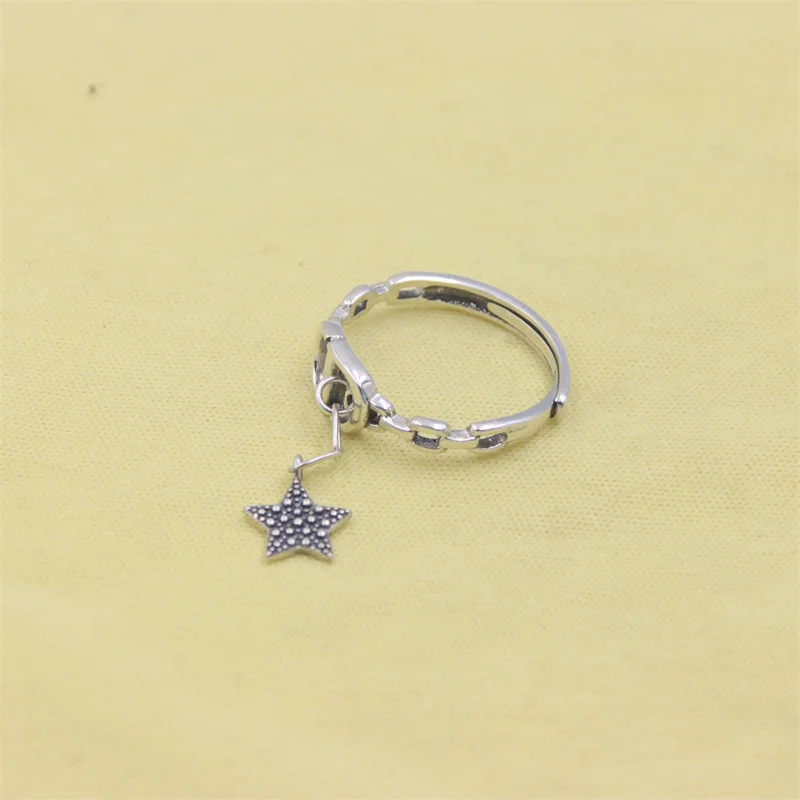 

349FJ ZFSILVER Silver 925 Fashion Trend Adjustable Fresh Retro Creative Letter D Star Ring Girl Women Wedding Charm Jewelry Gift