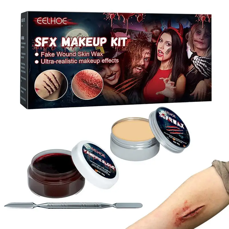 

Fake Blood Gel Fake Blood Gel Making Artificial Scar Scar Wax Kit Fake Blood Gel With Double Head Scraper Special Effect Makeup