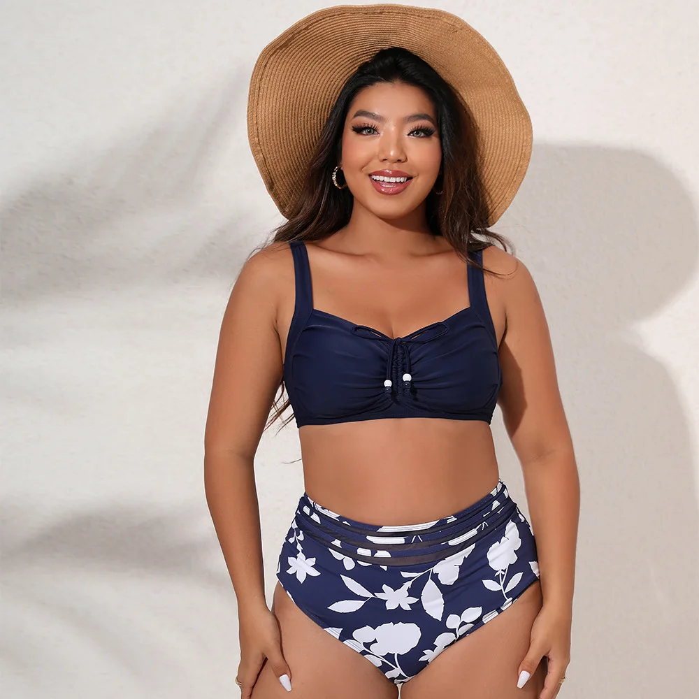 

Women's Swimsuit High Waist Large Split Swimsuit Printed Triangle Bikini Extra Oversized Drawstring Swimwear sexy Bathing Suit