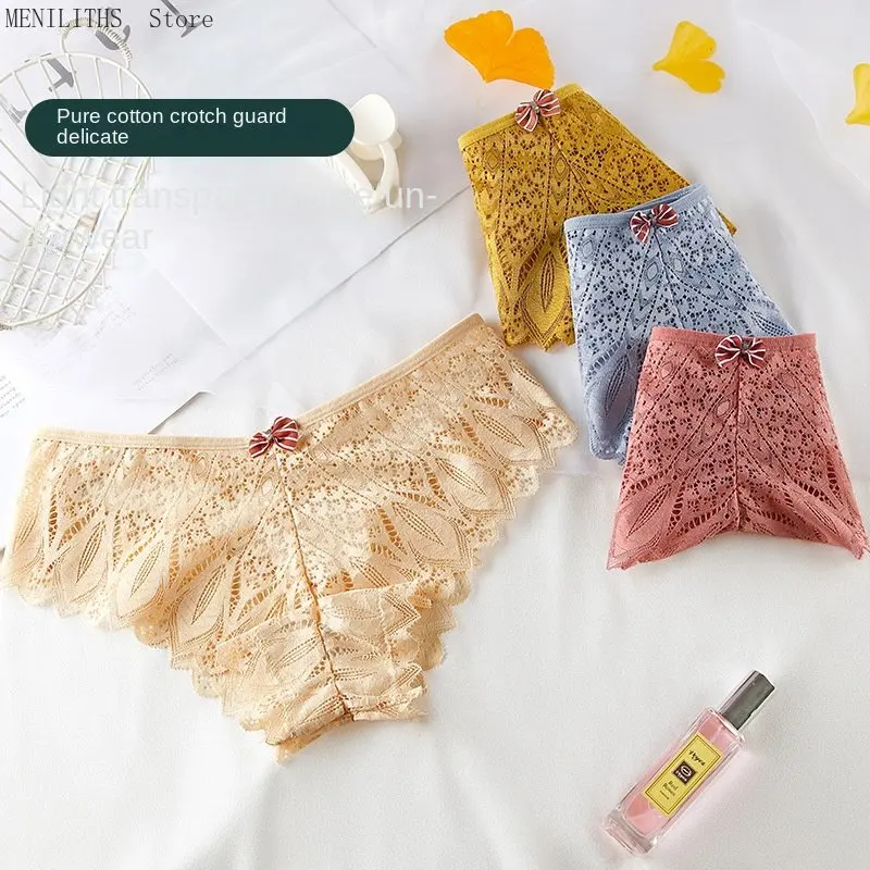 

S-XL Women's Underwear Sexy Lace Panties Plus Size Medium Waist Seamless Underpants Girls' Bow Cross Belt Briefs Female Lingerie