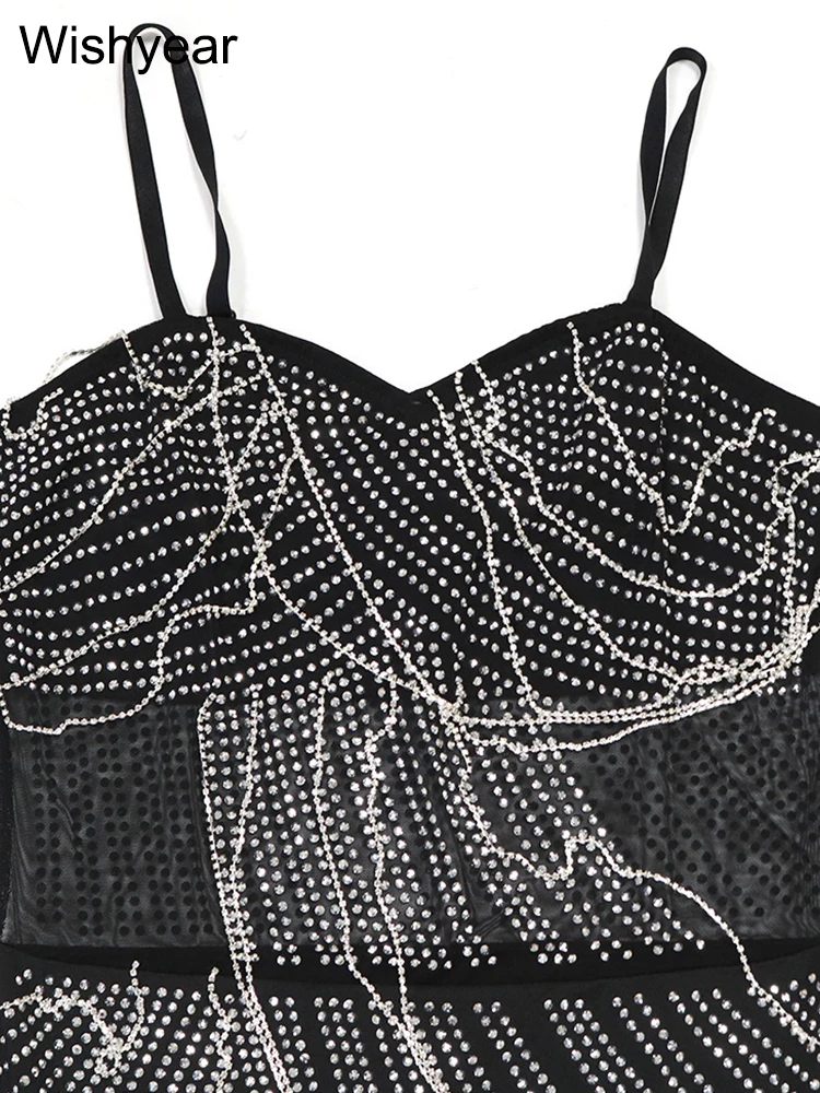 Новое сексуальное облегающее черное мини-платье со стразами и кисточками на