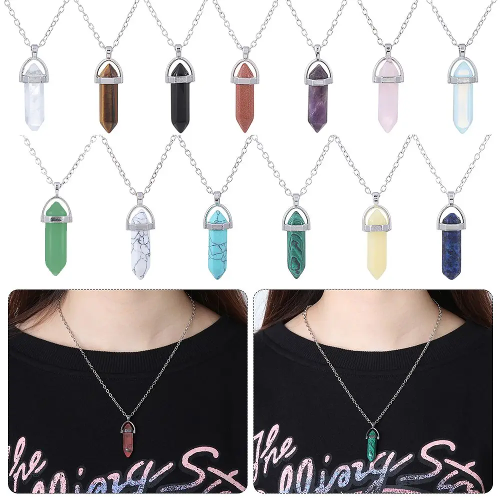 

Silver Plated Point Pendulum Chakra Healing Jewelry Accessories Stone Pendant Natural Crystal Necklace Quartz chain