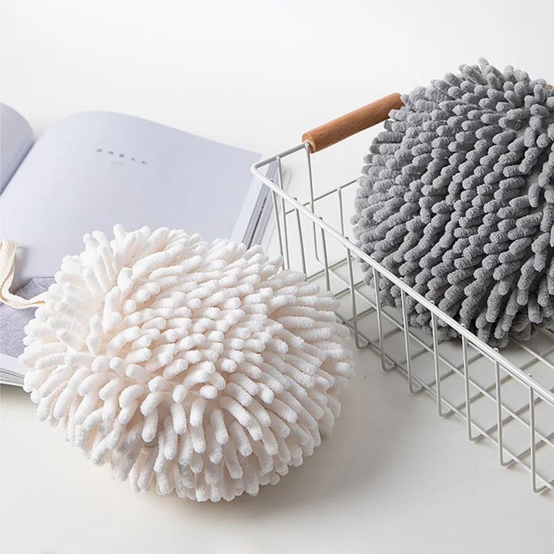 

Hanging Bathroom Hand Towels 2 Packs Chenille Fluffy Microfiber Ball Towel Soft Quick Dry Absorbent For Kitchen Washstand TJ8275