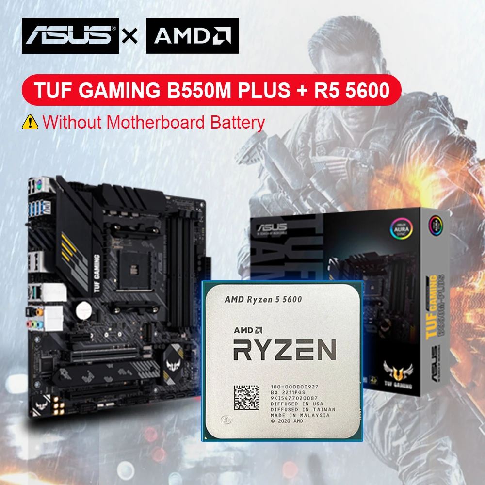 

AMD Ryzen 5 5600 R5 5600 CPU + ASUS TUF GAMING B550M PLUS Micro-ATX Motherboard Set DDR4 AM4 Support R7 R9 Processor